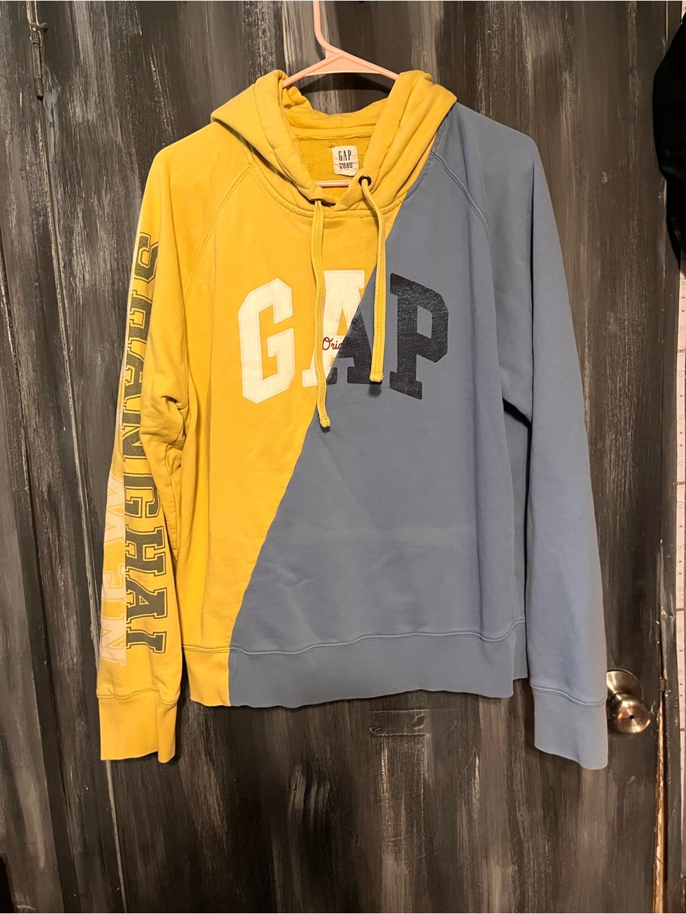 GAP Two-Tone Yellow and Light Blue Pullover Hoodie